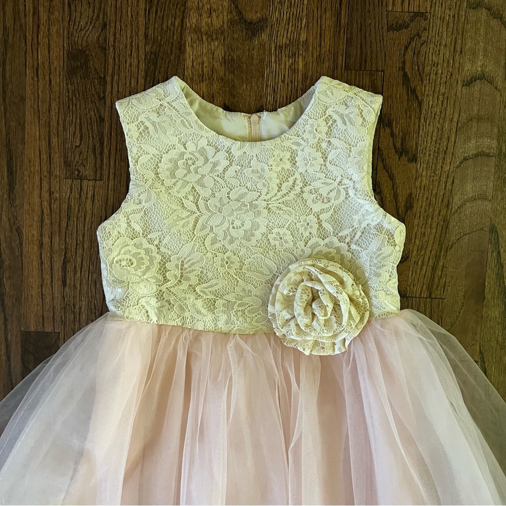 JJ's House Flower Girl Dress in Pink Tulle and Ivory Lace - Size 5 - NWT - Picture 2 of 13
